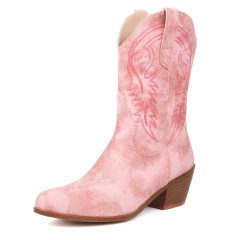 Imagem do Bota Retrô de Cowboy Feminina Bordada Slip-On Salto Grosso Rayka.
