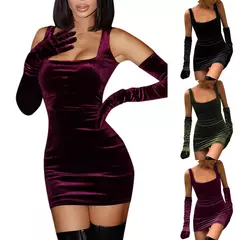 Vestido Sexy Veludo com Luvas Diva - comprar online