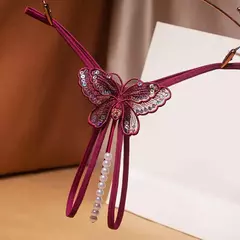 Calcinha Sexy de Pérolas e Lantejoulas Bordadas, Calcinha Fio Dental Erótico M