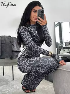 Vestido Longo Leopardo com Transparência Ruby - loja online