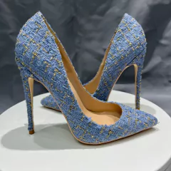 Sapato com tecido azul, Sapato de salto alto, Sapatos elegante com tecido azul - Clube das Coisas - Tudo para Você ficar mais Linda e Sexy