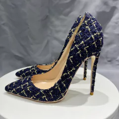 Sapato com tecido azul, Sapato de salto alto, Sapatos elegante com tecido azul - loja online