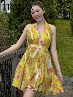 Mini Vestido Sexy Estampado e Decote em V.