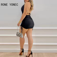 Imagem do Vestido Sexy Preto Costas Nuas Franzido nas Laterais Mini Vestidos.