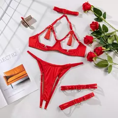 Conjunto de Lingerie Sexy Tentação 3 Peças Amora