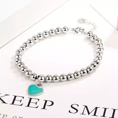 Pulseira Prata 925 de Bolinhas com Coração Estilo Tiffany. - loja online