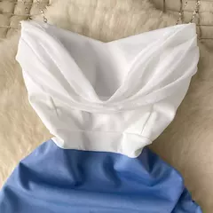 Vestido plissado Bicolor com Alcinha de Corrente e Zíper lateral Emily