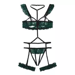 Conjunto de Lingerie Tina com Renda Sexy Erótica.