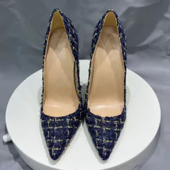 Imagem do Sapato com tecido azul, Sapato de salto alto, Sapatos elegante com tecido azul