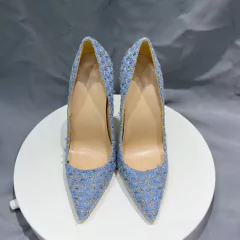 Sapato com tecido azul, Sapato de salto alto, Sapatos elegante com tecido azul - loja online