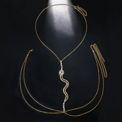 Colar de Corpo Body Chain de Cobra com Cristais Verde Kristiney. - Clube das Coisas - Tudo para Você ficar mais Linda e Sexy