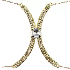Colar de Corpo Body Chain Blogueira Verão Luxo Cristal Verde Madison.