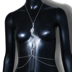 Imagem do Colar de Corpo Body Chain de Cobra com Cristais Verde Kristiney.
