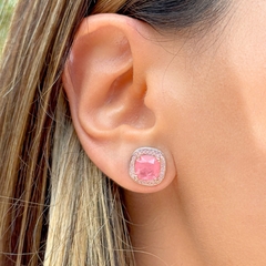Brinco Prata 925 Pedra Fusion Morganita rosa