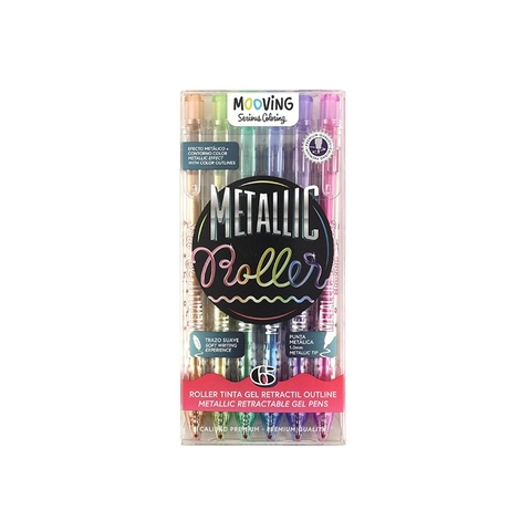 Roller Tinta Gel Metalico Retractil x6