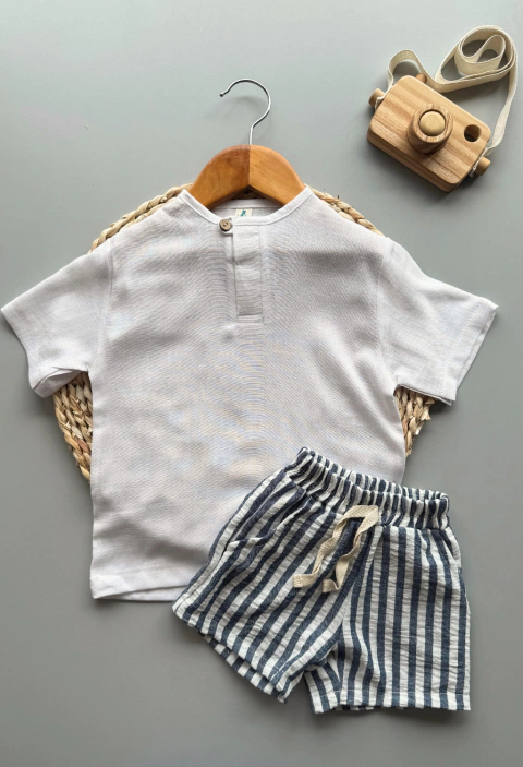 Conjunto Lino Rayas Azul - Art. 0192 - comprar online