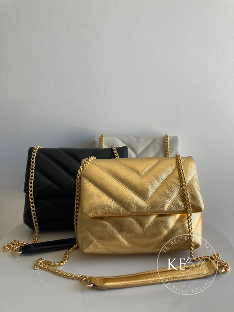 Bolsa em Couro Legítimo Matelassê Zig Zag Transversal