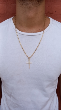 CONJUNTO ENCHAPADO EN ORO | CRUZ LINEA - Nogal Joyas Accesorios de Plata 925