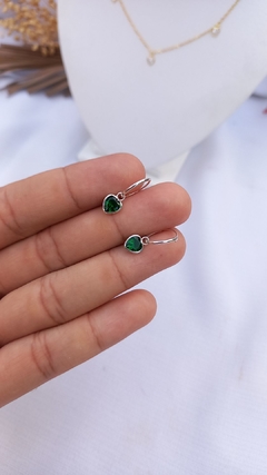 AROS PLATA 925 | CORAZONES CUBIC VERDE