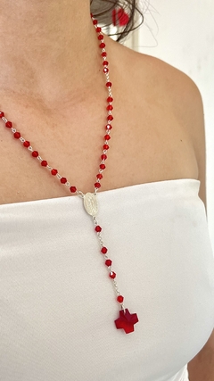 PLATA 925 | ROSARIO 45CM CRISTALES ROJOS en internet