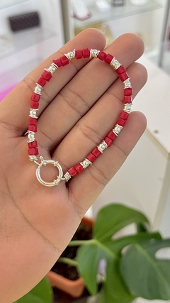 PULSERA PLATA 925 | CRISTAL CUBOS ROJA