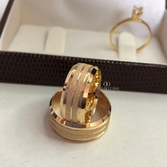 Alianças Chanfradas Jateadas | Banhadas a Ouro 18k