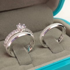 Alianças Chanfradas 3mm + Anel Cinderella | Prata 950 - comprar online