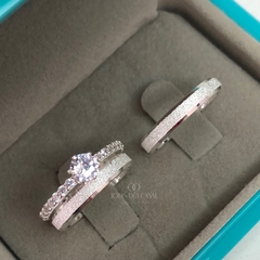 Alianças Chanfradas 3mm + Anel Cinderella | Prata 950 na internet