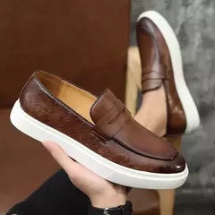 Mocassins de couro em relevo masculinos, slip-on, sola grossa, sapatos casuais -  Loja de Roupas Masculinas USE VEGH
