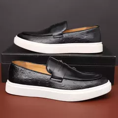 Mocassins de couro em relevo masculinos, slip-on, sola grossa, sapatos casuais - comprar online