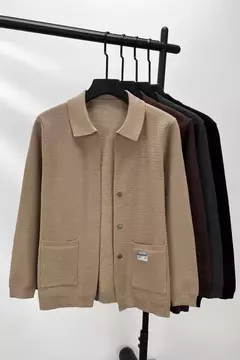 Cardigan de Lapela Monocromático Masculino