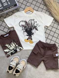 Conjunto Mickey Piche - camisa marfim + bermuda marrom