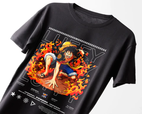 Remera Unisex Negra One Piece Luffy on Fire - comprar online
