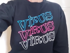 Buzo Negro Cuello Redondo Virus Logo Colores - Beatagonia Store