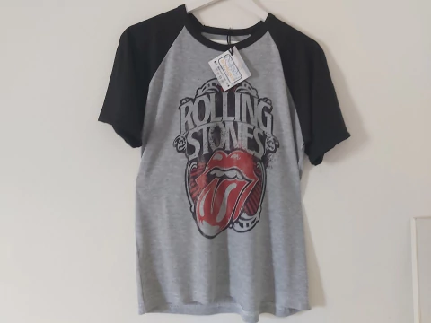 Remera Unisex Rolling Stones Logo Manga Ranglan Gris Melange