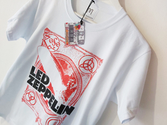 Remera Unisex Blanca Led Zeppelin Rojo y Negro