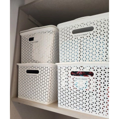 4 Contenedores organizadores ratan medianos blancos con tapa