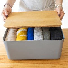 Contenedor Milan con tapa de madera grande