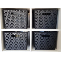 Contenedor organizador ratán mediano negro con tapa en internet