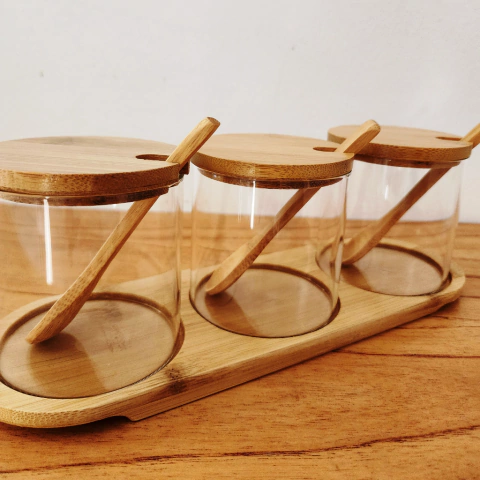 Trio de bambu para desayuno