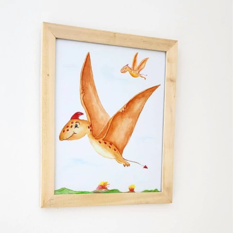 Cuadro Infantil con marco de madera Dinos 1