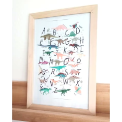 Cuadro con marco de madera Dinos y letras - comprar online