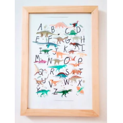 Cuadro con marco de madera Dinos y letras