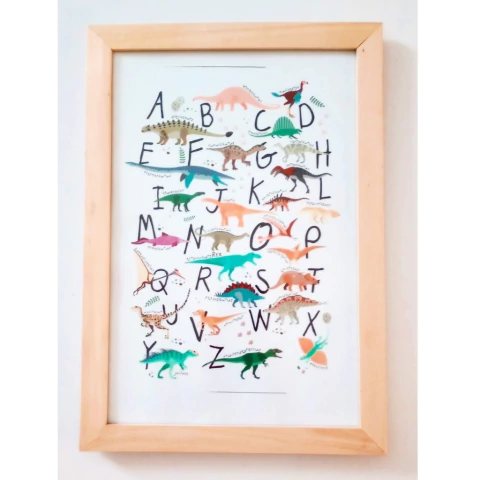 Cuadro con marco de madera Dinos y letras