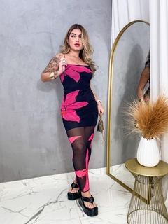 Vestido zafira ( estampa rosa) - Mylla Christian
