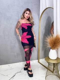Vestido zafira ( estampa rosa) - loja online