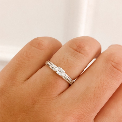 Anel de Prata Solitário Pedra Baixa