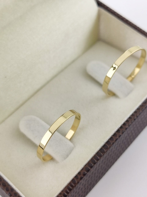 Aliança Banhada 2mm + Anel Solitário Banhado - comprar online