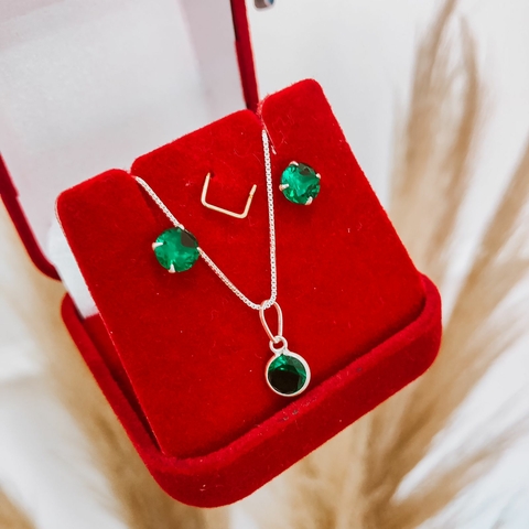 Kit de Zircônia de Prata Redondo Verde