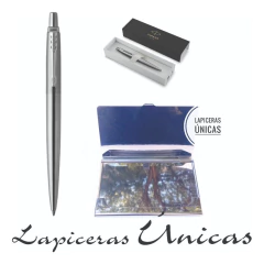 Boligrafo Parker Jotter Plateado + Tarjetero Personalizado - comprar online